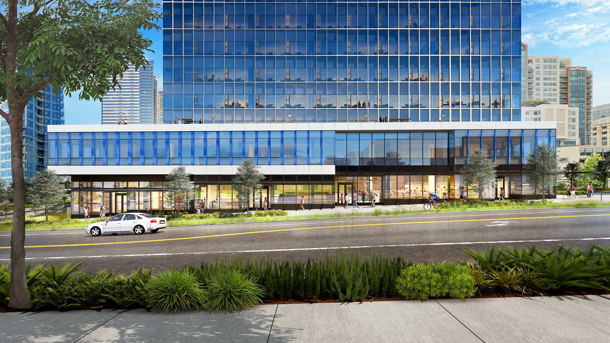 rendering of west main tower 1 retail space