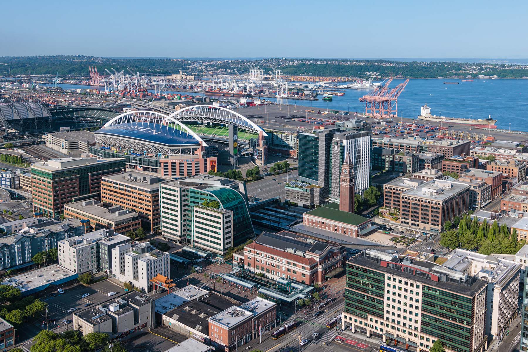 Aerial view of 505 Union Station and stadiums
