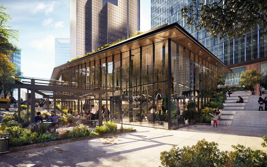 Rendering of retail pavilion at 555 Tower