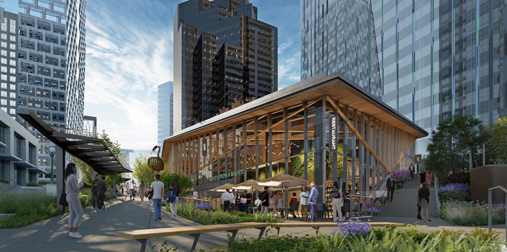 Rendering of retail pavilion at 555 Tower