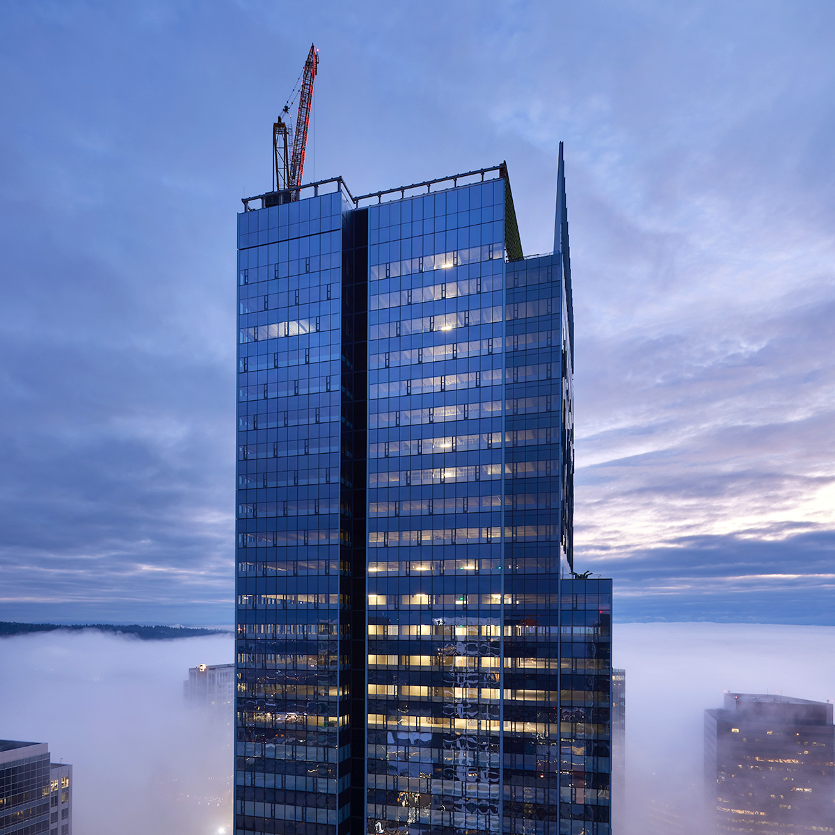 tower under construction at dusk