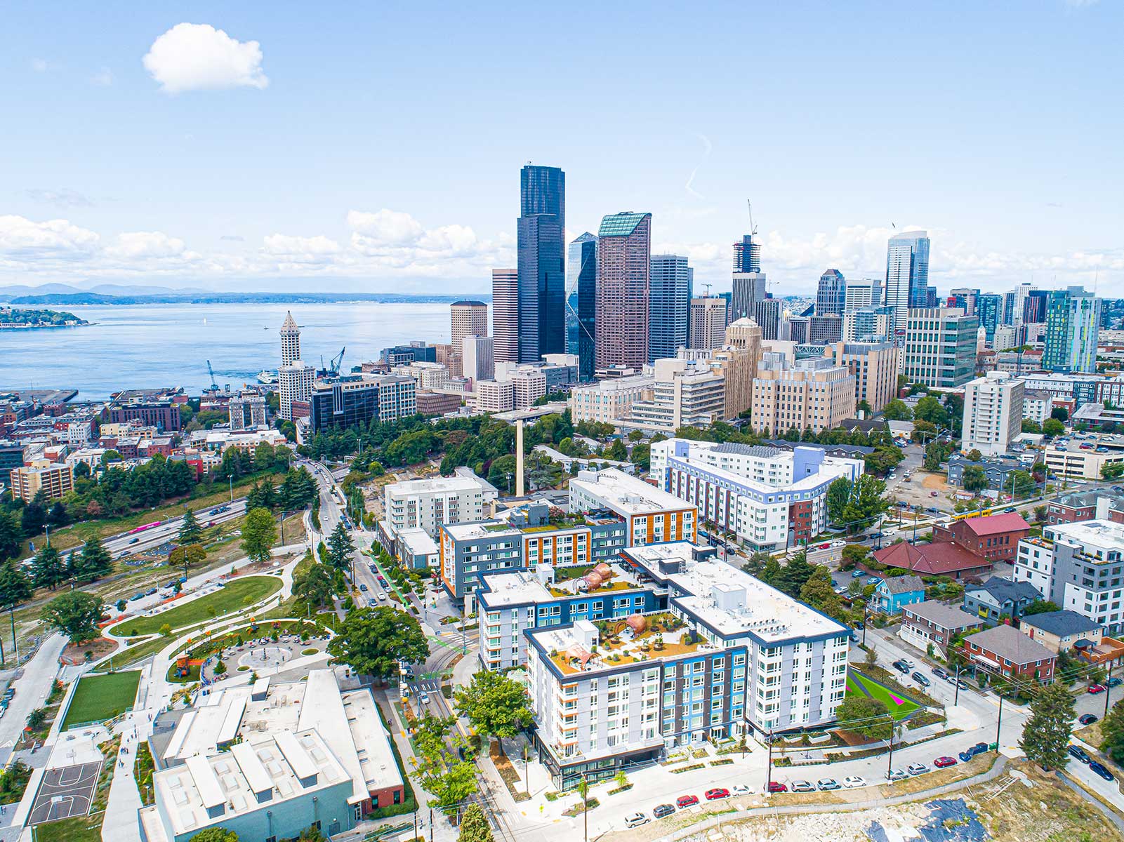 aerial view of cypress & downtown seattle
