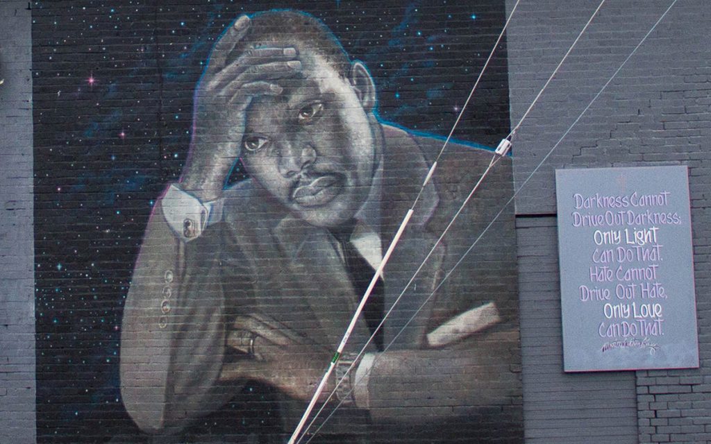 Iconic Martin Luther King Jr mural in the Central Area. 