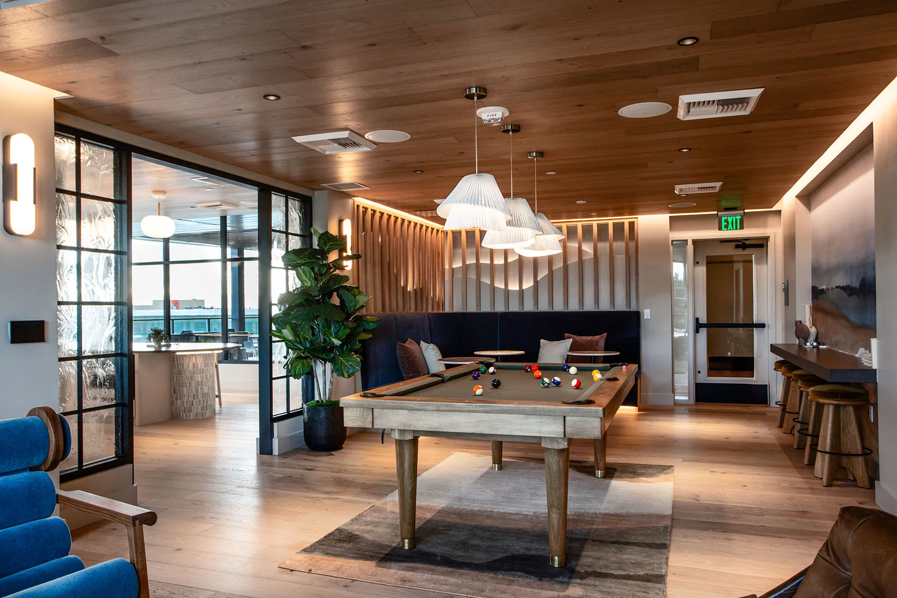 rooftop lounge with pool table