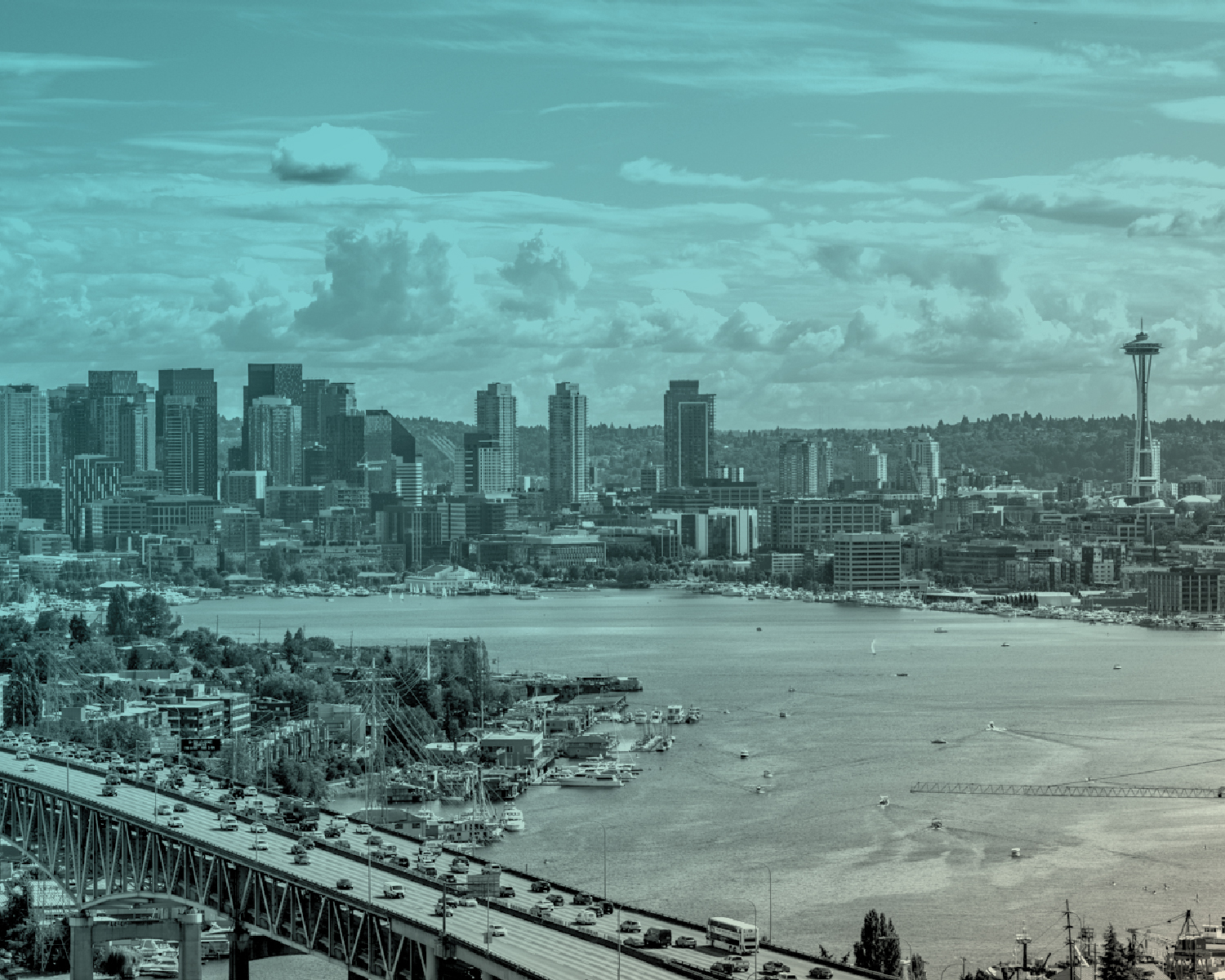 aerial image of seattle with ombre overlay