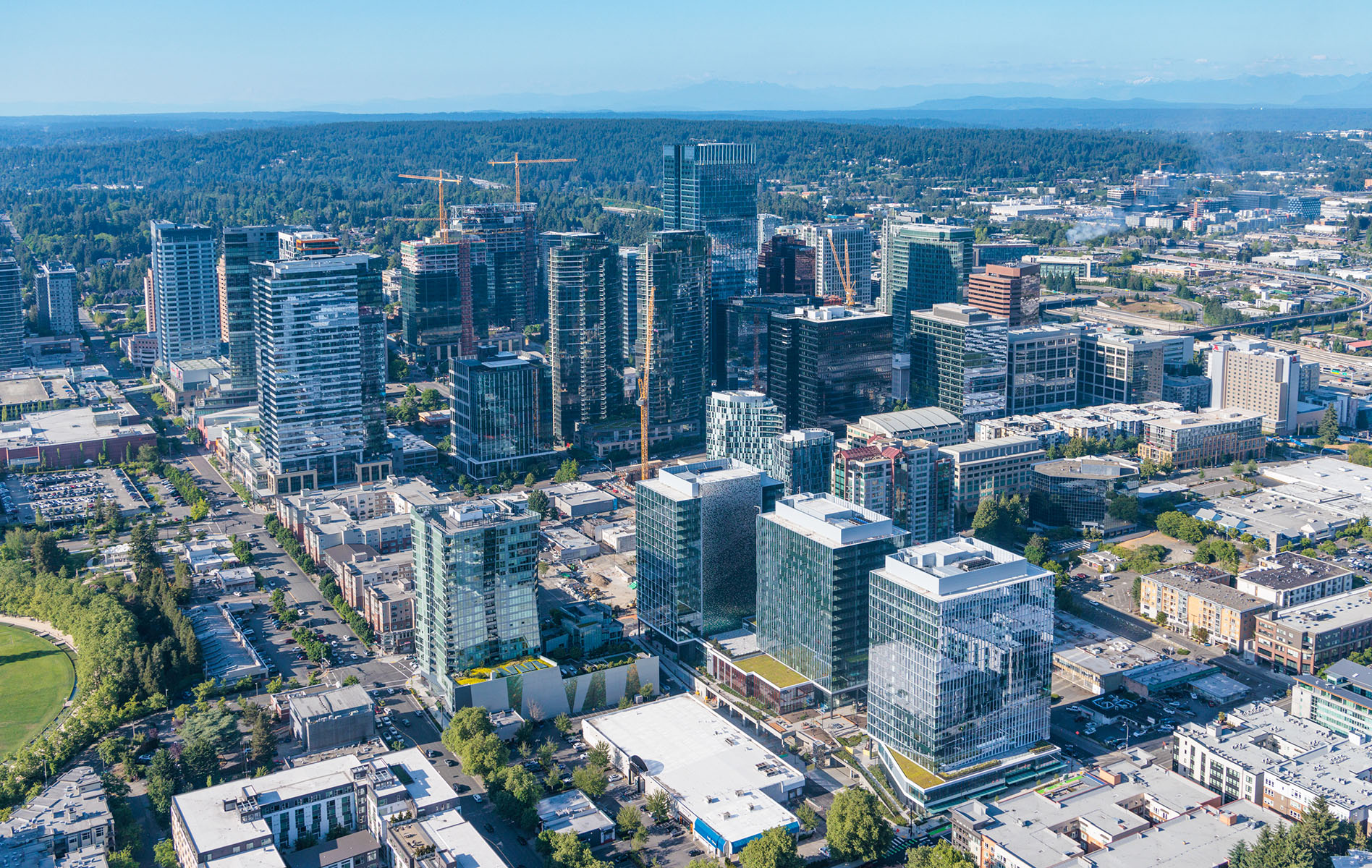 aerial view of west main and bellevue cbd